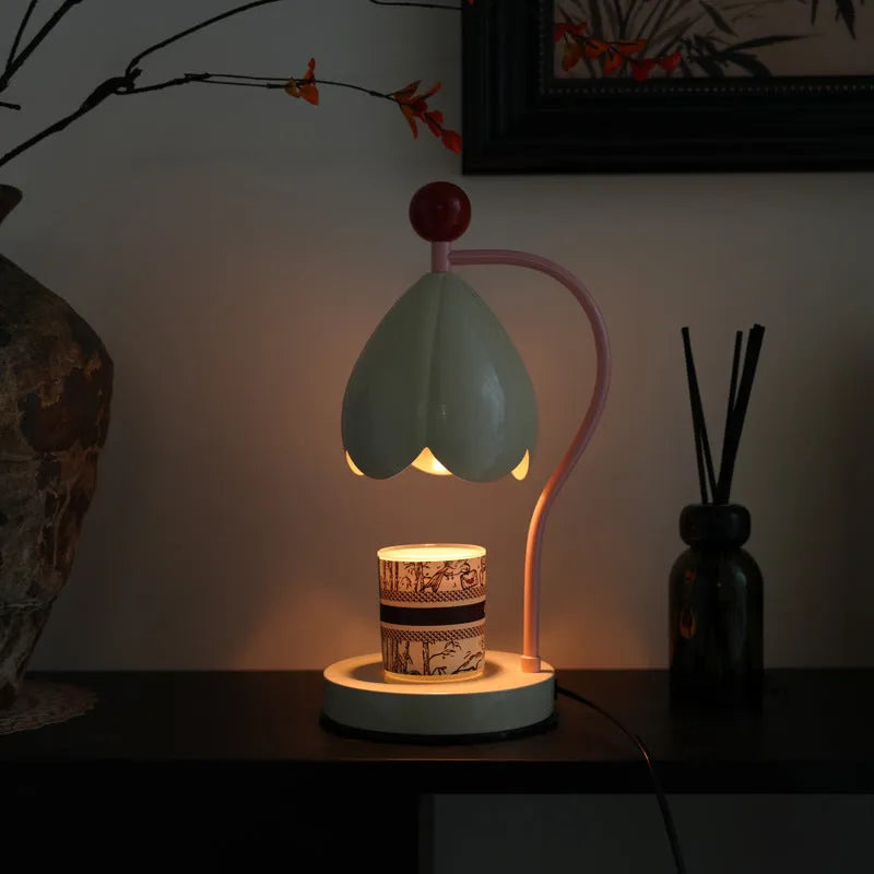 Linglan modern simplicity style melting wax fragrance lamp with metal holder in cream white colour