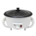 White oblate coffee bean roasting machine with 750g capacity and 225mm base diameter