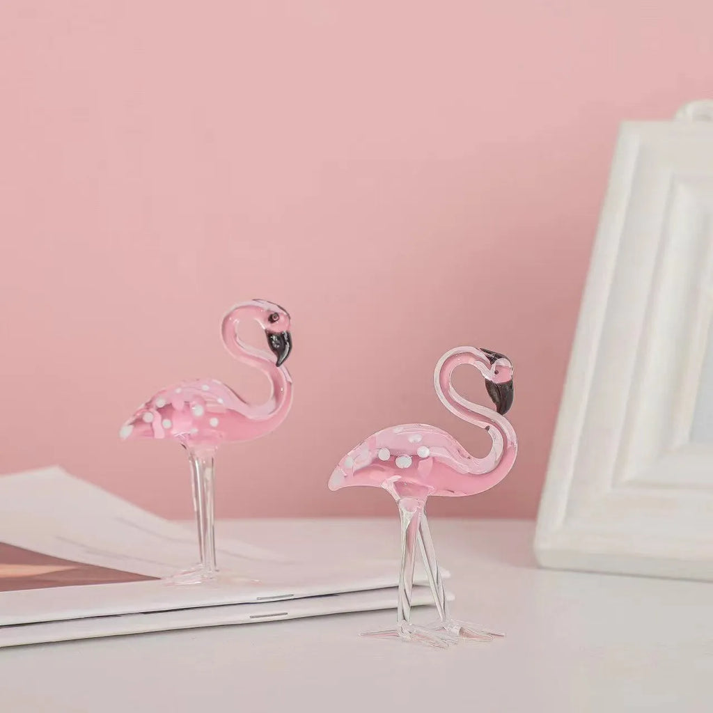 Pink crystal flamingo decorative craft with white crystal material on table display