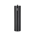 Black aluminium alloy portable power bank with a carrying handle, showing front and side views.