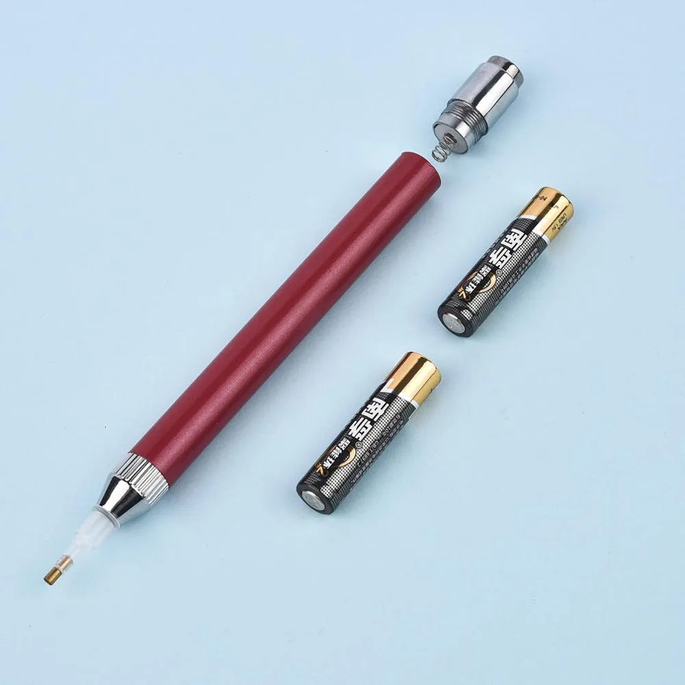 Luminous diamond painting drill pen in aluminium alloy, single-head, blue colour, with a simple metal frame.