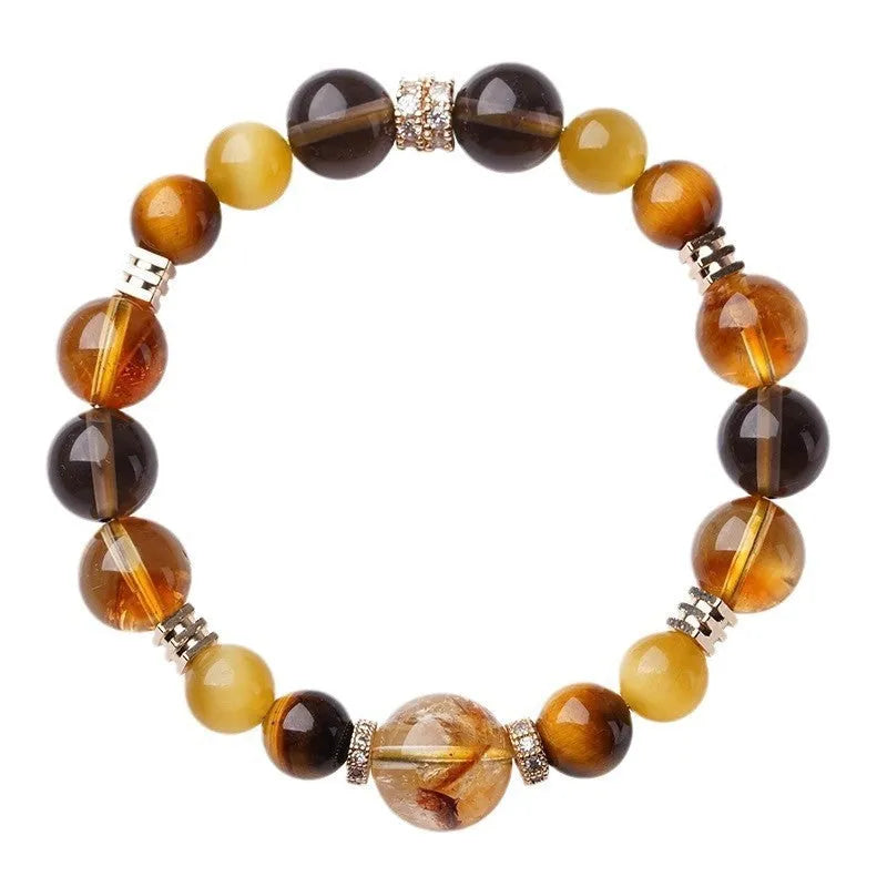 Geometric yellow crystal tiger-eye bracelet showing 10mm and 12mm size options