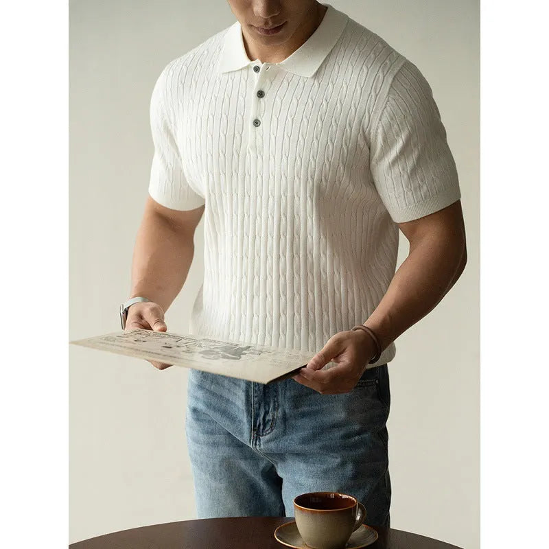 Men's short sleeve business top in polyester nylon acrylic wool blend available in khaki black white colours