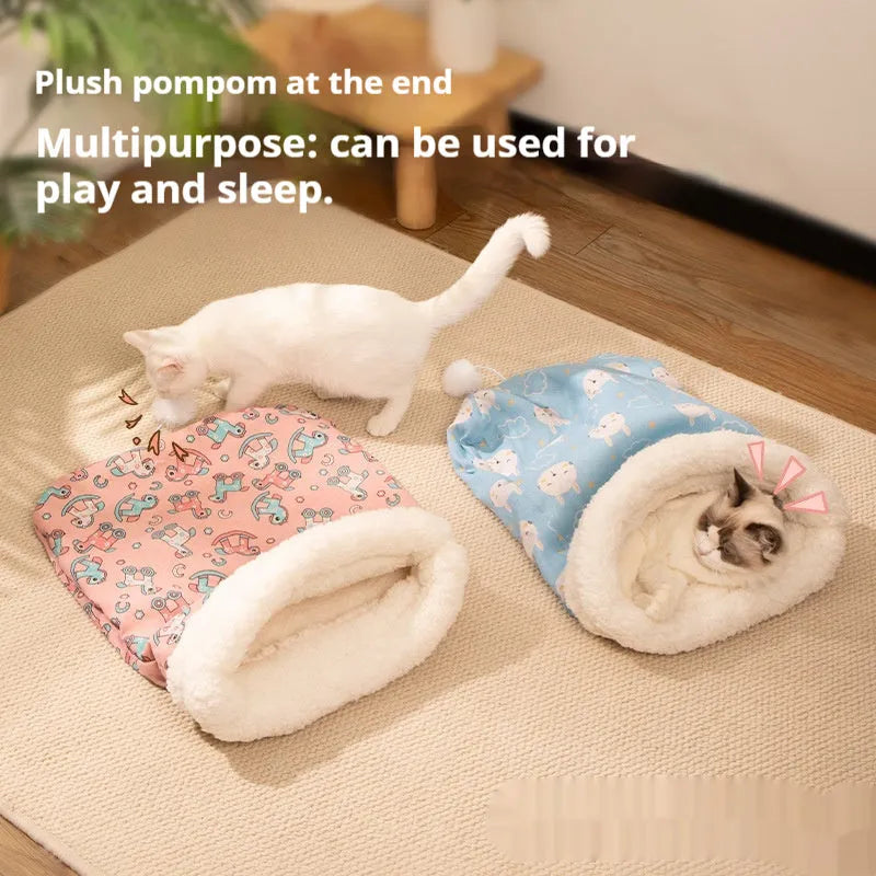 Blue rabbit design flannel cat sleeping bag nest measuring 50x40cm