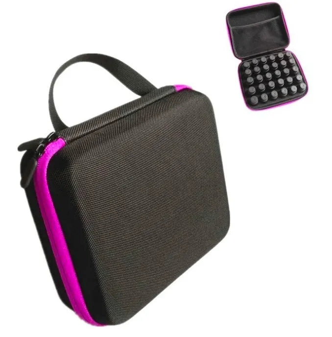 Red EVA essential oil storage bag with 30 compartments for 15ml bottles wall mounted cube organiser