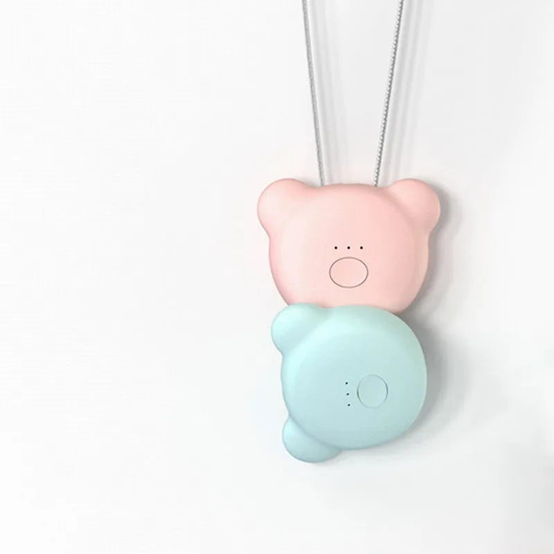 Compact pink USB air purifier necklace with negative ion technology and USB charging port