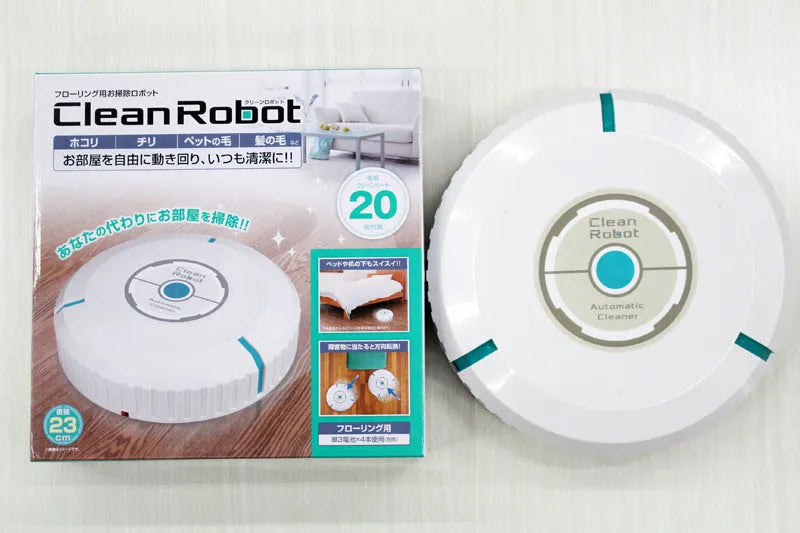 AC household automatic sweeping robot in black on a wooden floor.