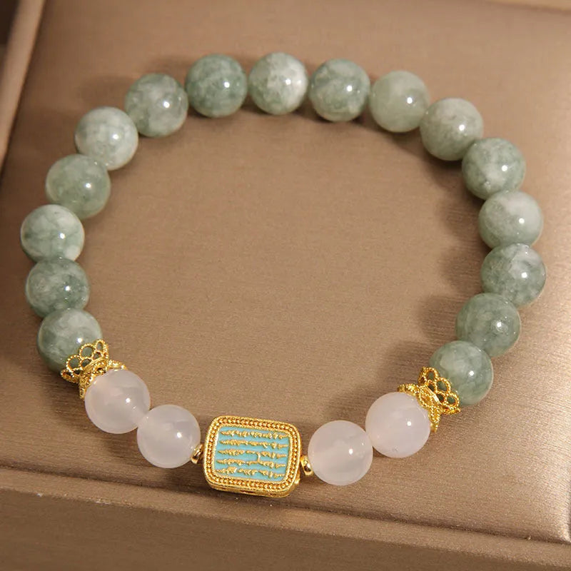 Natural oil green emerald crystal bracelet for women with five scriptures design elements