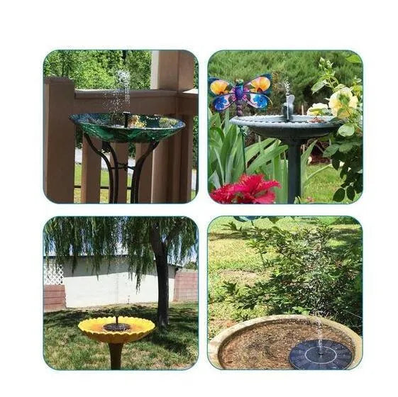 Black solar-powered floating garden fountain with multiple nozzles for birdbaths and small ponds