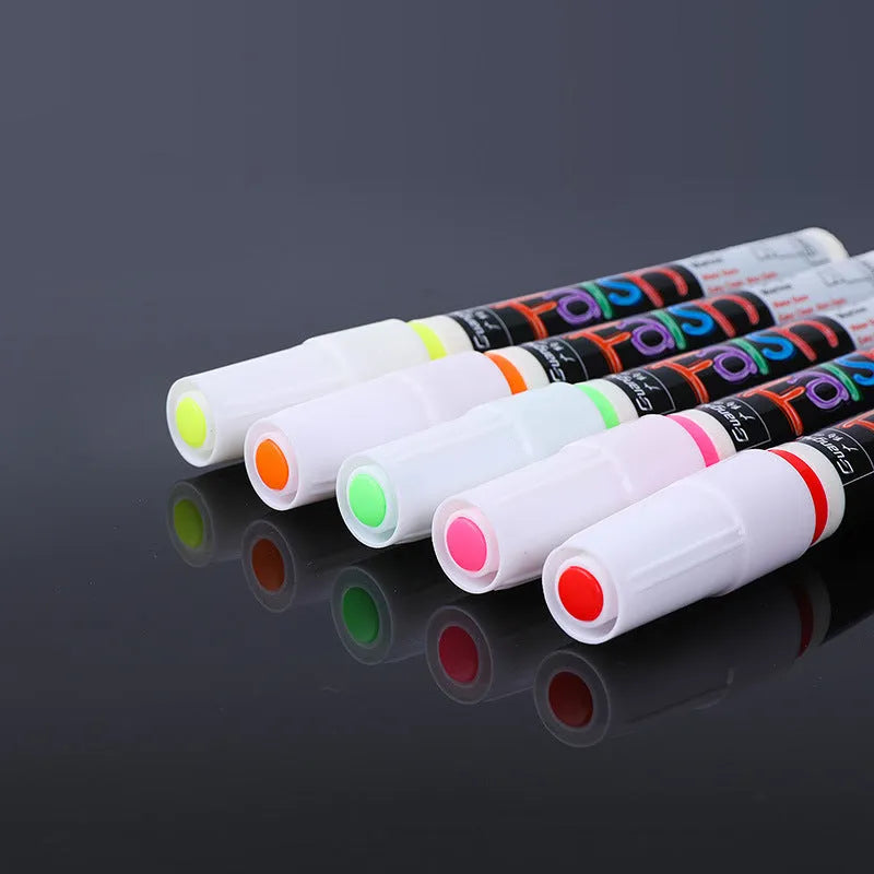Electronic fluorescent plate highlighter with plastic shell and oblique tip, showing 8-colour and 12-colour set options.