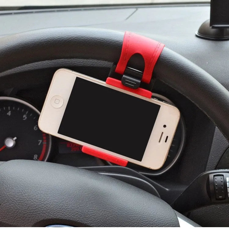 Black steering wheel phone holder clip mount for car navigation