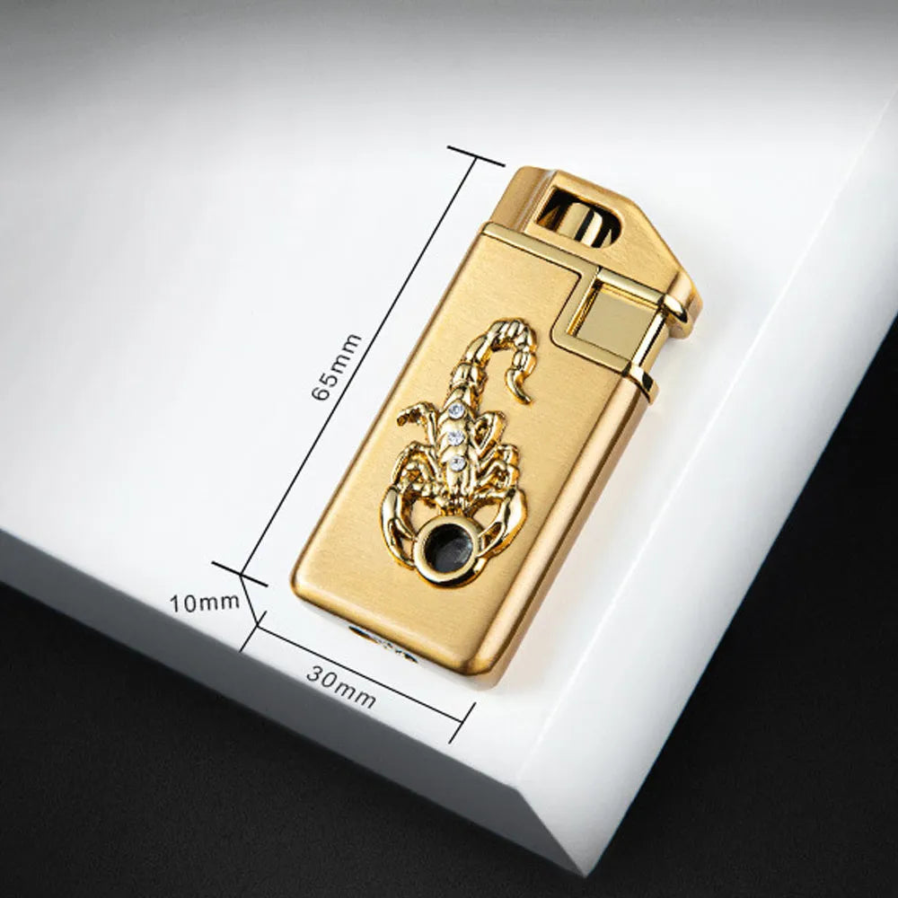 Scorpion chip gas lighter model F284 in gold with metal housing and compact 65mm size