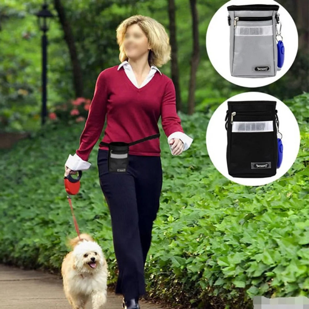 Dog training belt bag in black, Oxford cloth and polyester, size 11.5 by 5.5 by 17 cm, with adjustable belt