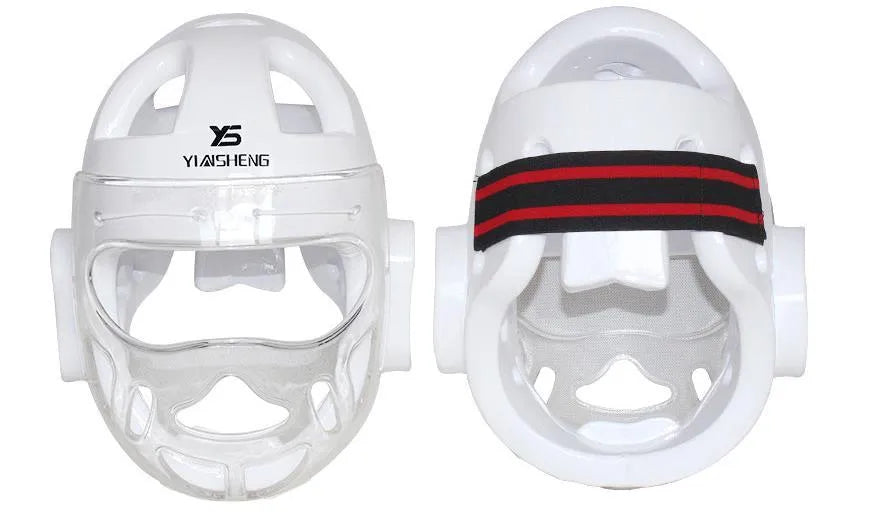 Karate helmet protective equipment for boxing sports in white, blue or red colours
