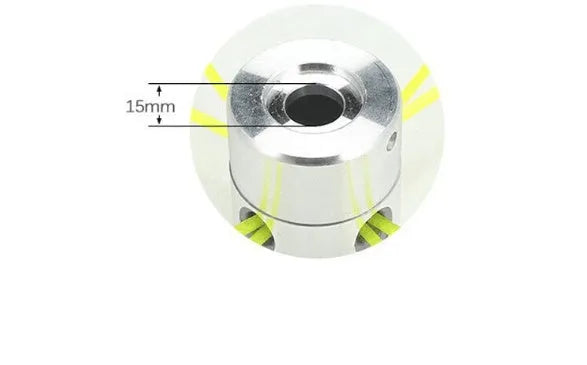 Silver aluminium lawn mower grass head with four light yellow square ropes and installation tools