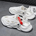 Korean-style grey EVA foam closed-toe slippers with a frosted texture and thickening sole.