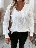 Milky white loose fit long sleeve T-shirt with a 3D pattern on the front