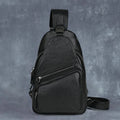 Men's genuine leather chest crossbody messenger bag retro hand-rubbed finish 8-inch black colour