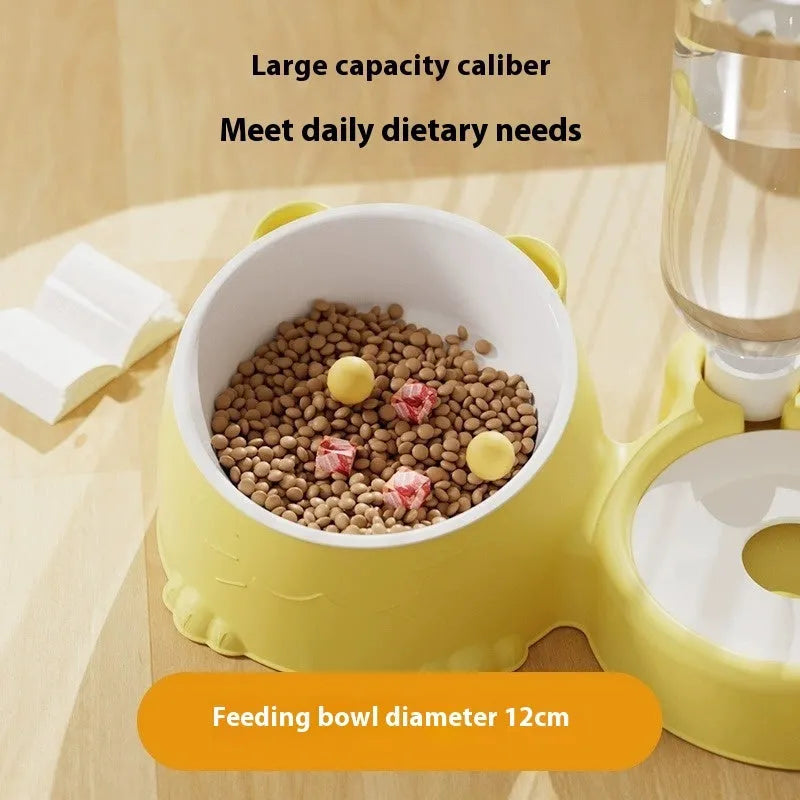 Double bowl automatic drinking pet basin with stainless steel bowls on ceramic base in blue colour
