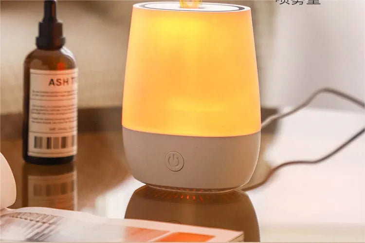 White USB aromatherapy diffuser with flame effect and mist output