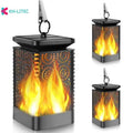Set of four black solar-powered garden lanterns with flickering flame LED effect