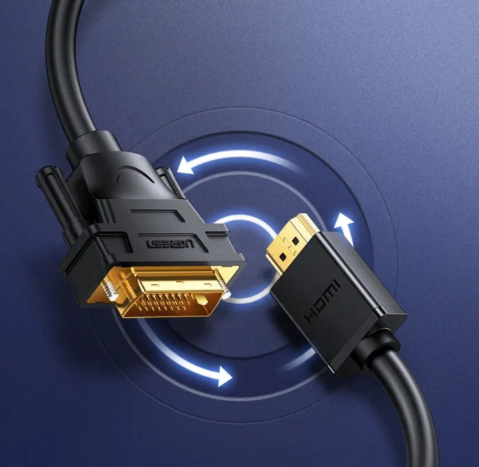 Silver HDMI adapter cable with rotatable connectors in various lengths for laptop to display connection.