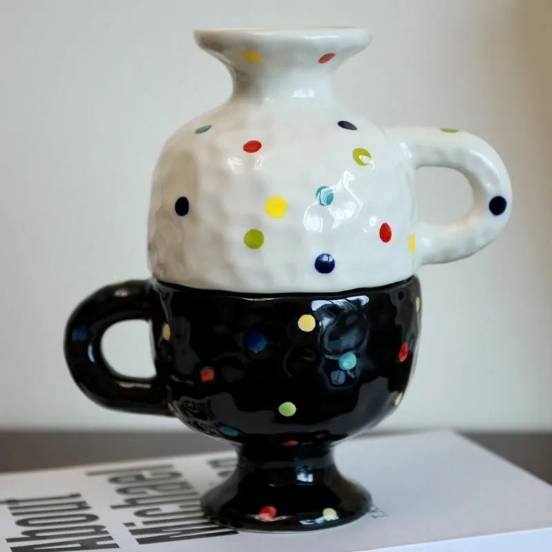 Handmade irregular ceramic mug in solid colour with modern simplicity style