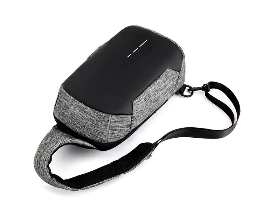 Oxford waterproof chest bag with zipper opening and internal phone pocket in dark blue colour