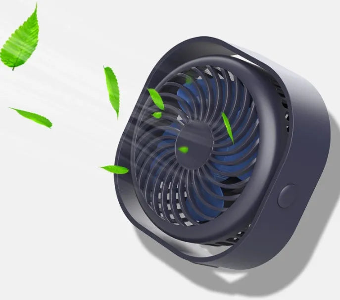 USB charging desk fan with 360-degree rotation in modern alarm clock design