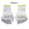 White PU coated labour gloves showing the long 24 cm cuff, available in M and L sizes.