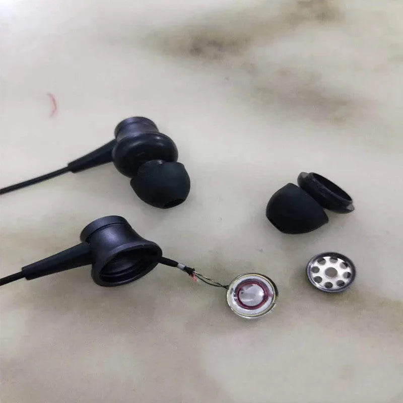 Piston in-ear wired headphones with 3.5mm jack in black, blue, and red colour options