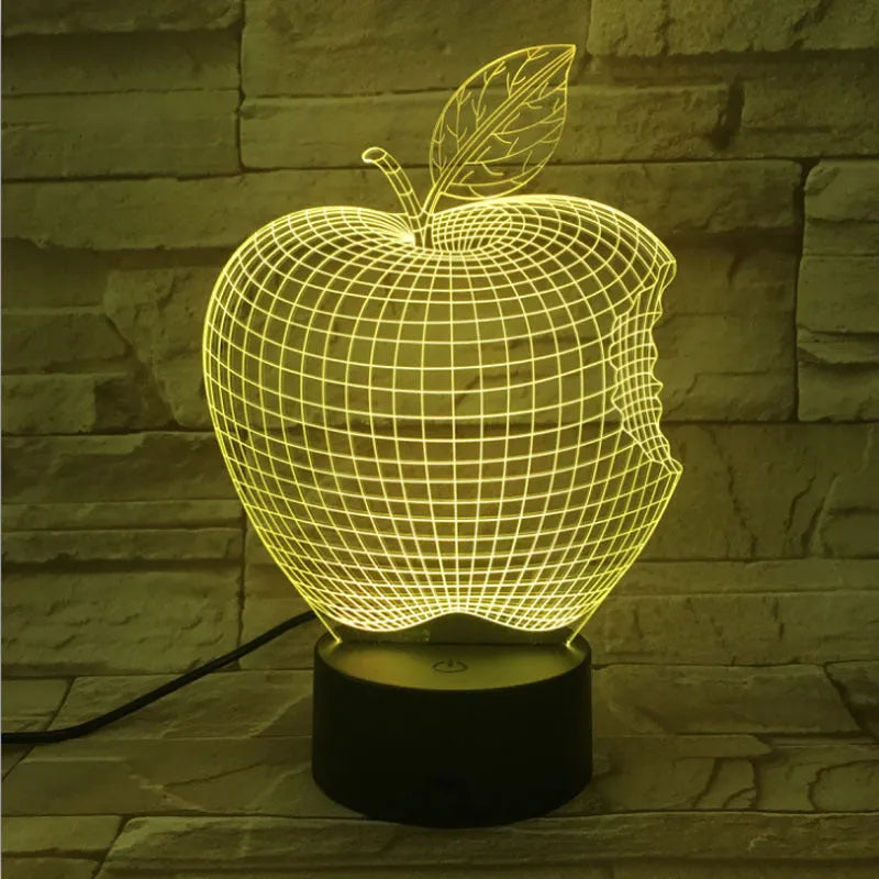 3D fruit colourful LED night light with touch control and acrylic shade showing seven colour options