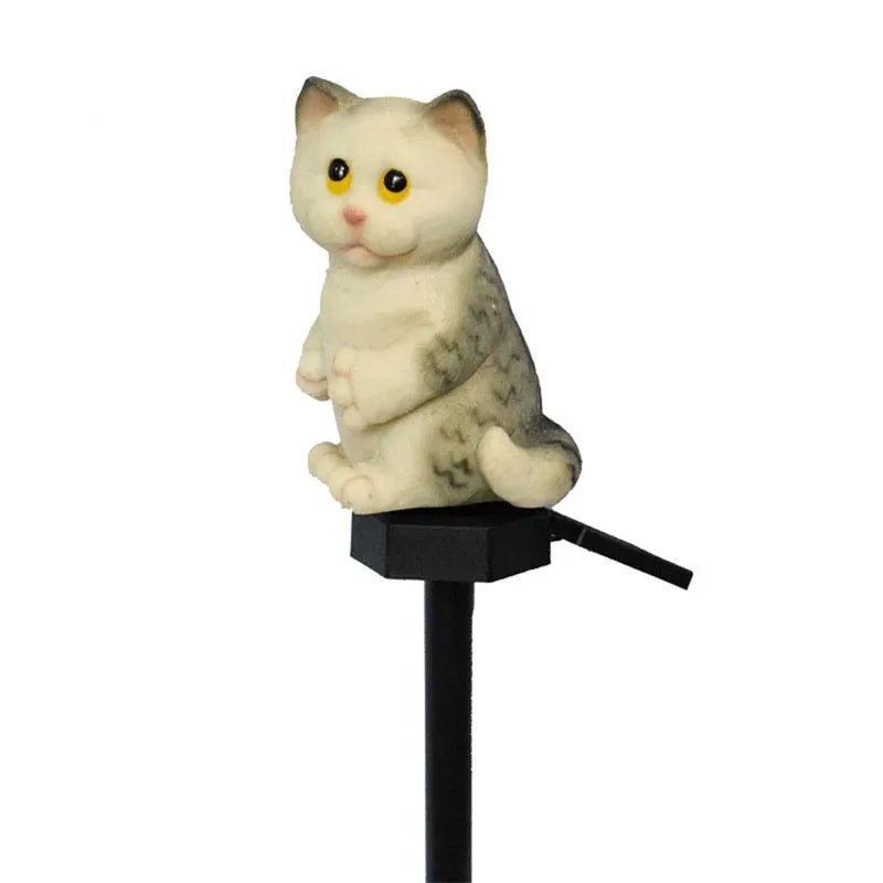 Brown cat-shaped solar-powered lawn light for garden decoration