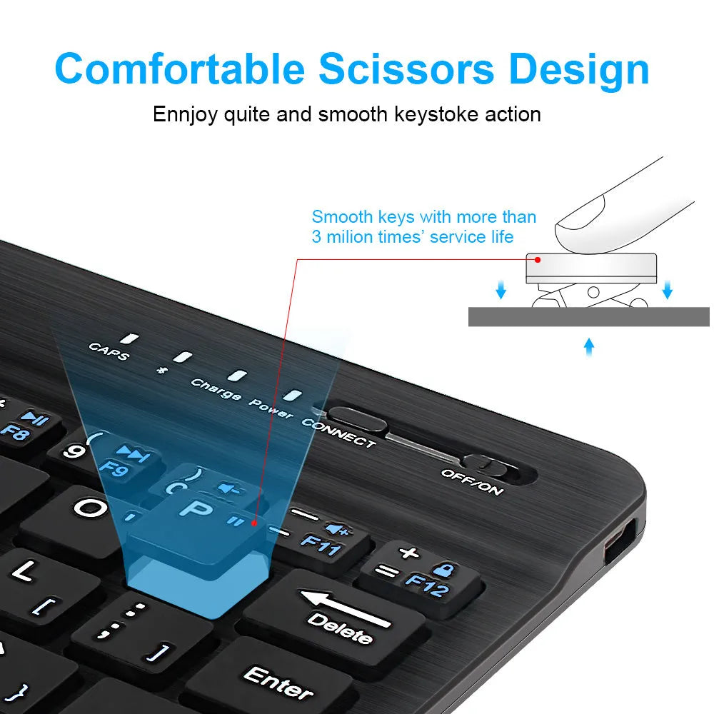 Black and white mini Bluetooth wireless keyboard for 7-inch 9-inch and 10-inch tablets