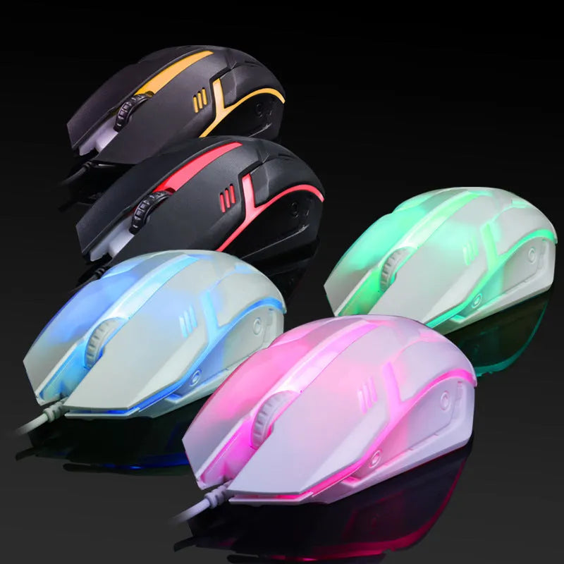 Wired computer mouse with luminous glow effect, USB cable, black and white colour options