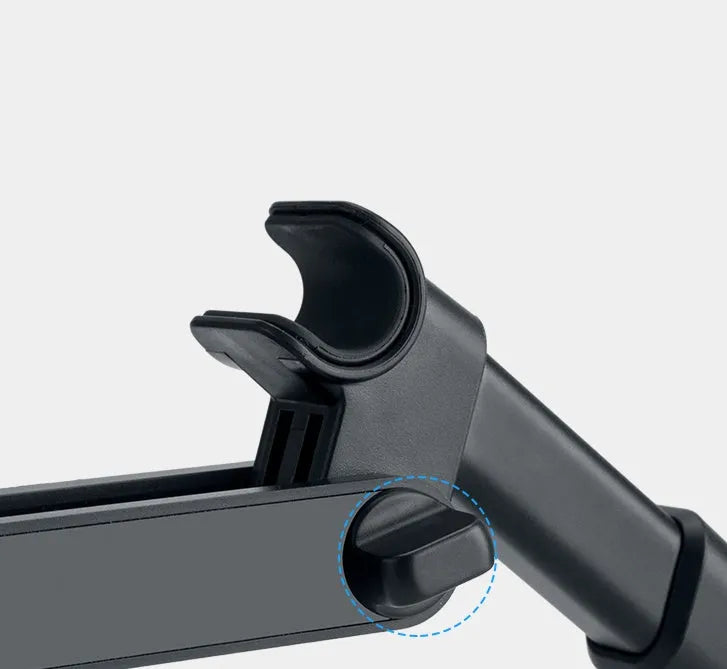 Black car phone holder with rear seat base mount for tablets and smartphones