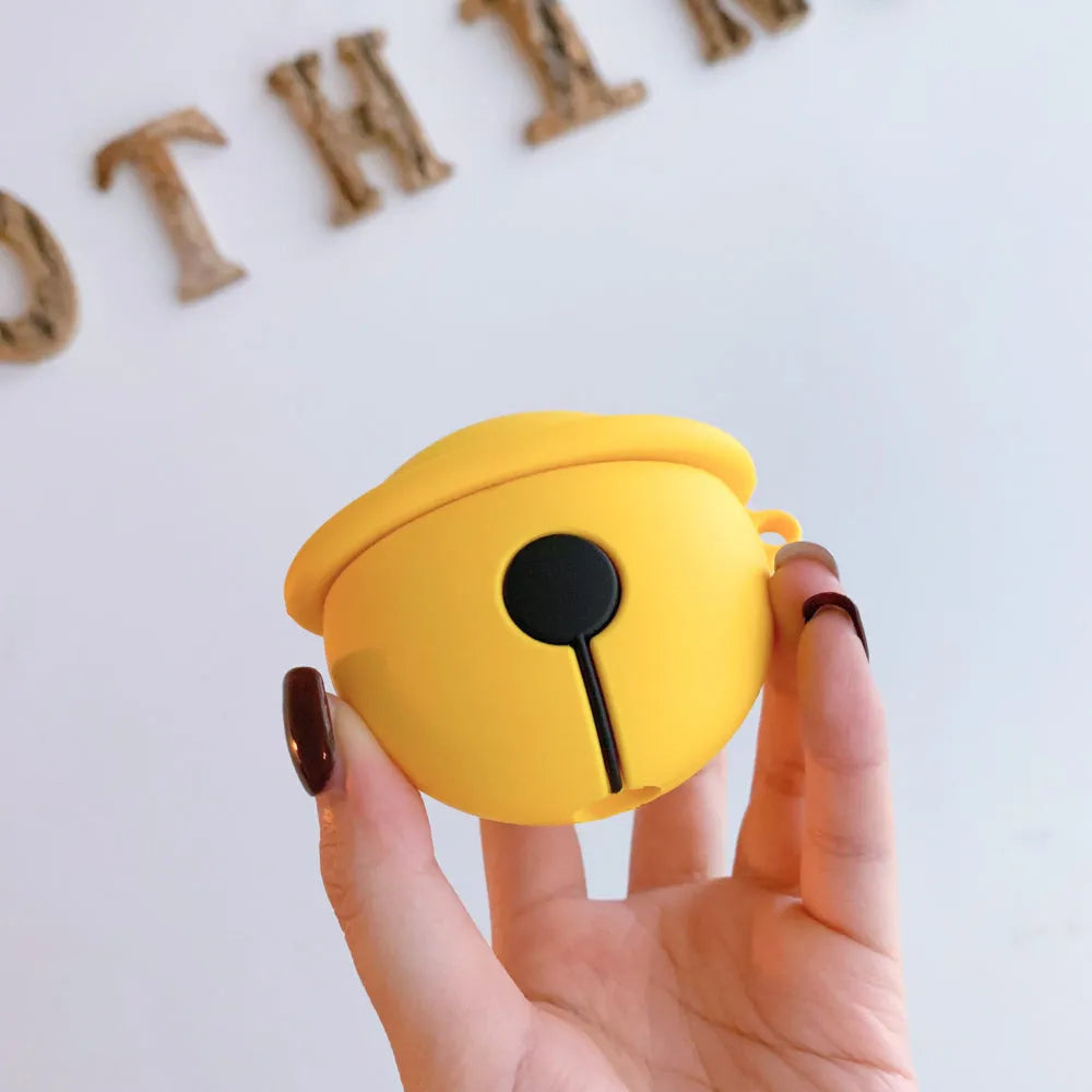 Yellow silicone bell-shaped protective case for AirPods and universal headphones.