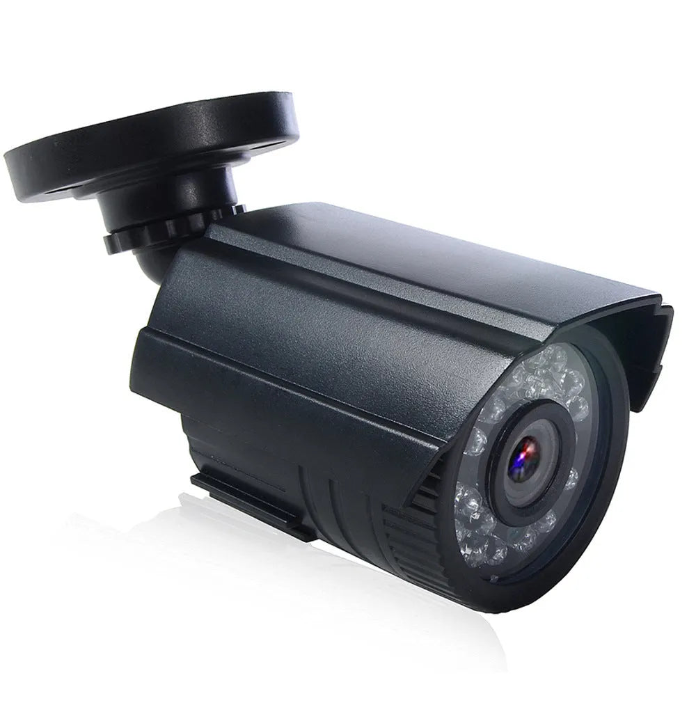 Black HD waterproof security camera with infrared night vision capability for outdoor surveillance