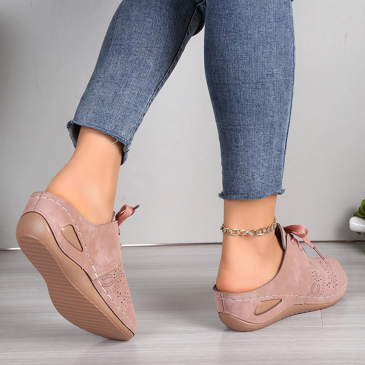 Women's lace-up wedge slippers with hollow out design in multiple colour options