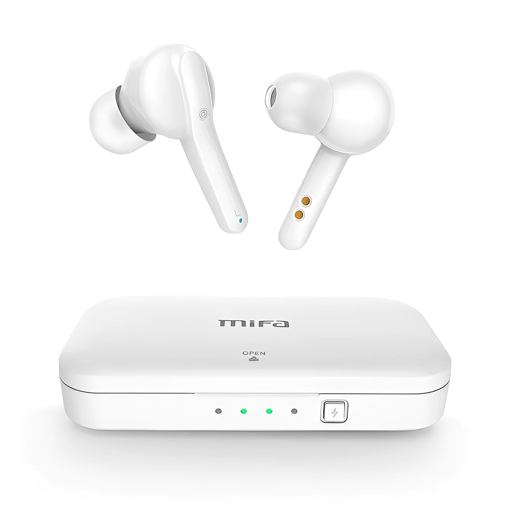 Black and white TWS wireless Bluetooth earbuds with IPX5 waterproof rating