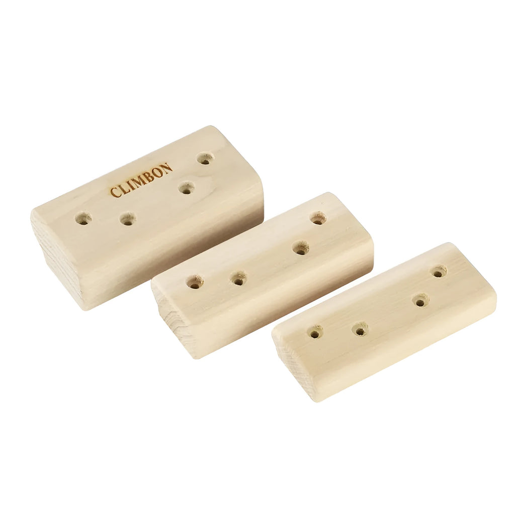 Set of three solid wooden grip training fingerboards in different lengths: 12cm, 40cm, and 50cm