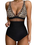 Women's high-waist backless one-piece swimsuit in multiple colours including leopard print