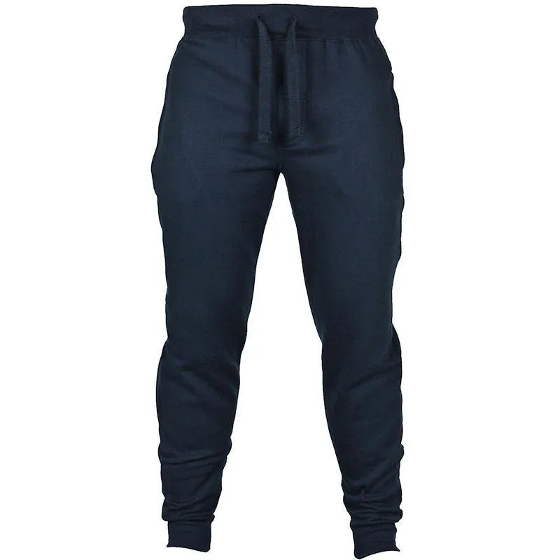 Men's solid colour fleece casual pants with a drawstring waistband in a loose fit.