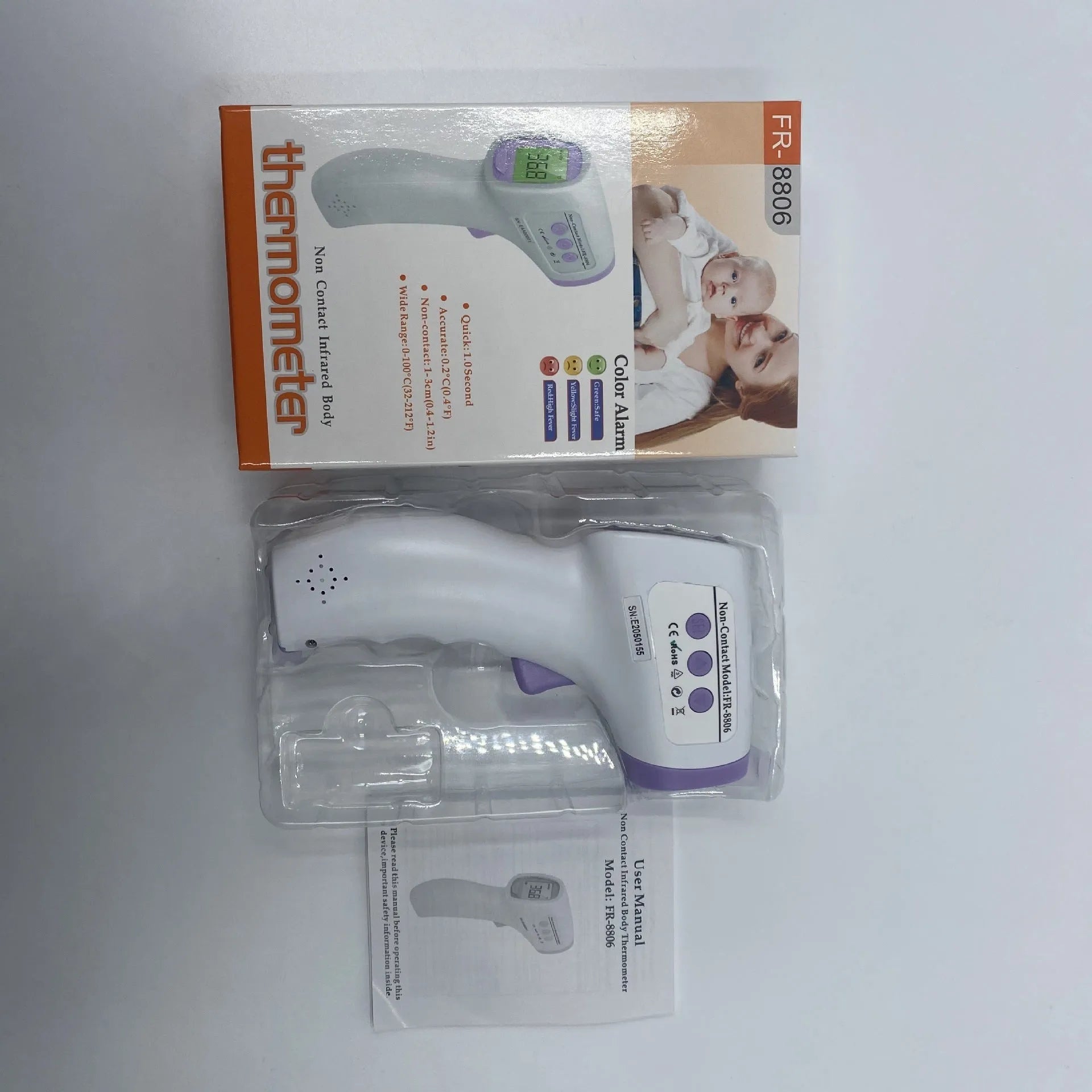 White digital infrared thermometer for non-contact forehead temperature measurement with LCD display