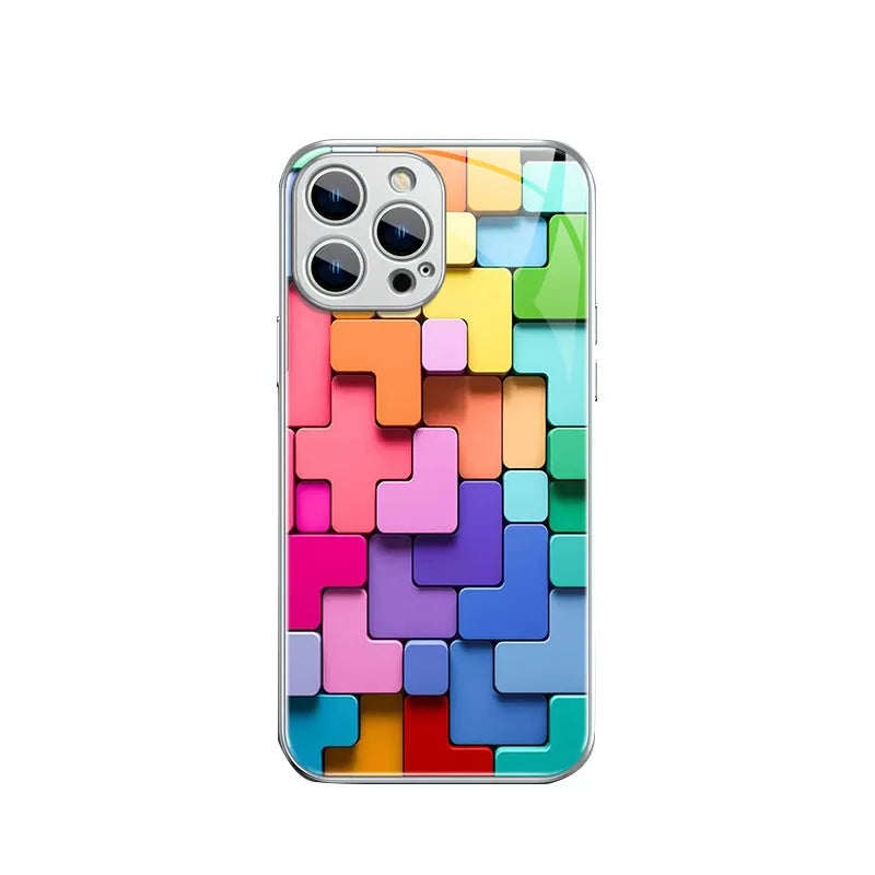 Colourful geometric building block design silicone back cover case for iPhone.