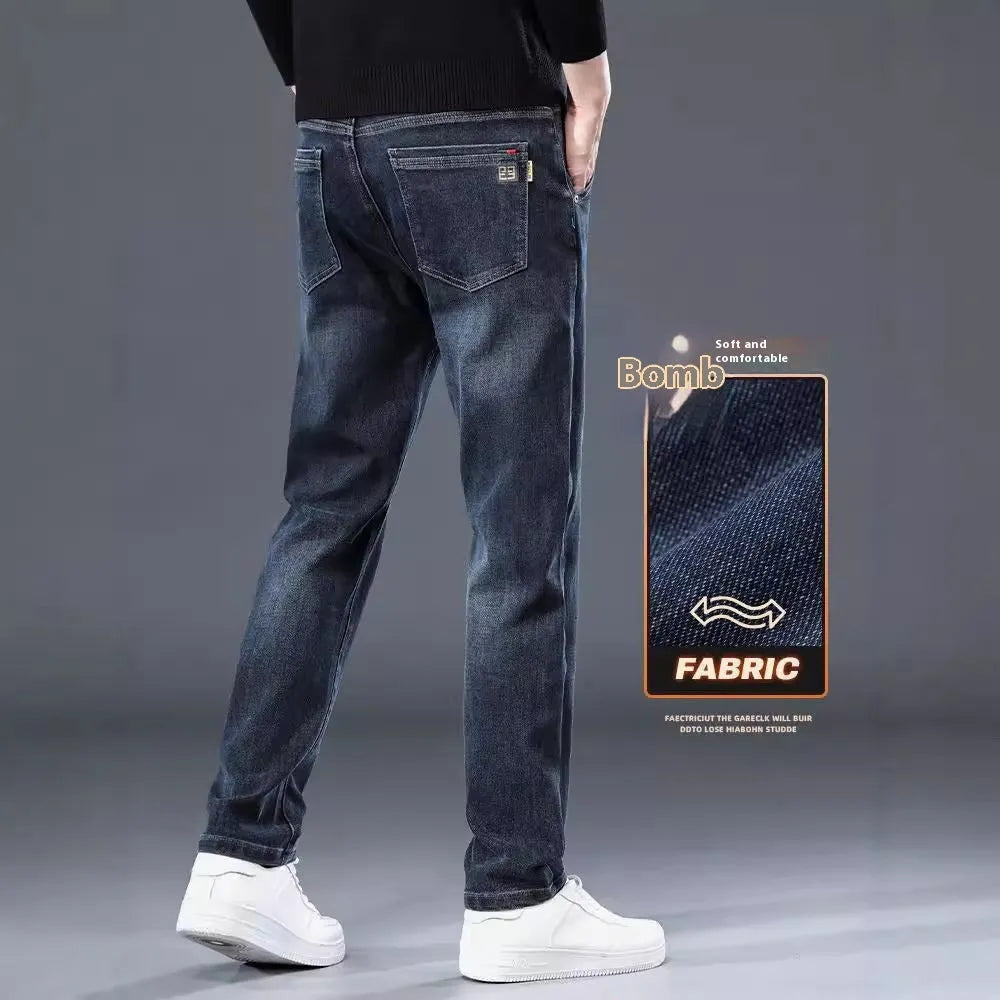 Slim straight casual trousers in blue grey colour with micro-elastic fabric and mid-waist design