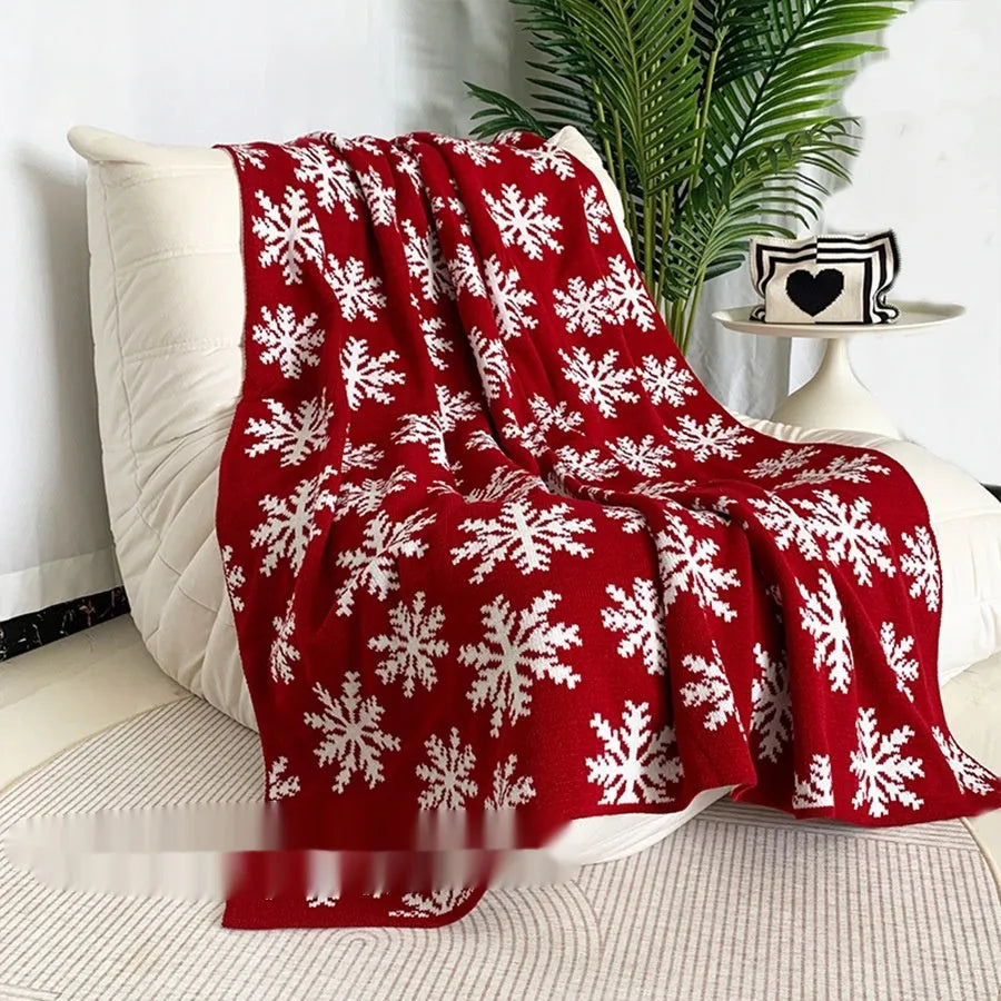 Personalised Christmas blanket with acrylic knitted texture showing reindeer or snowflake pattern