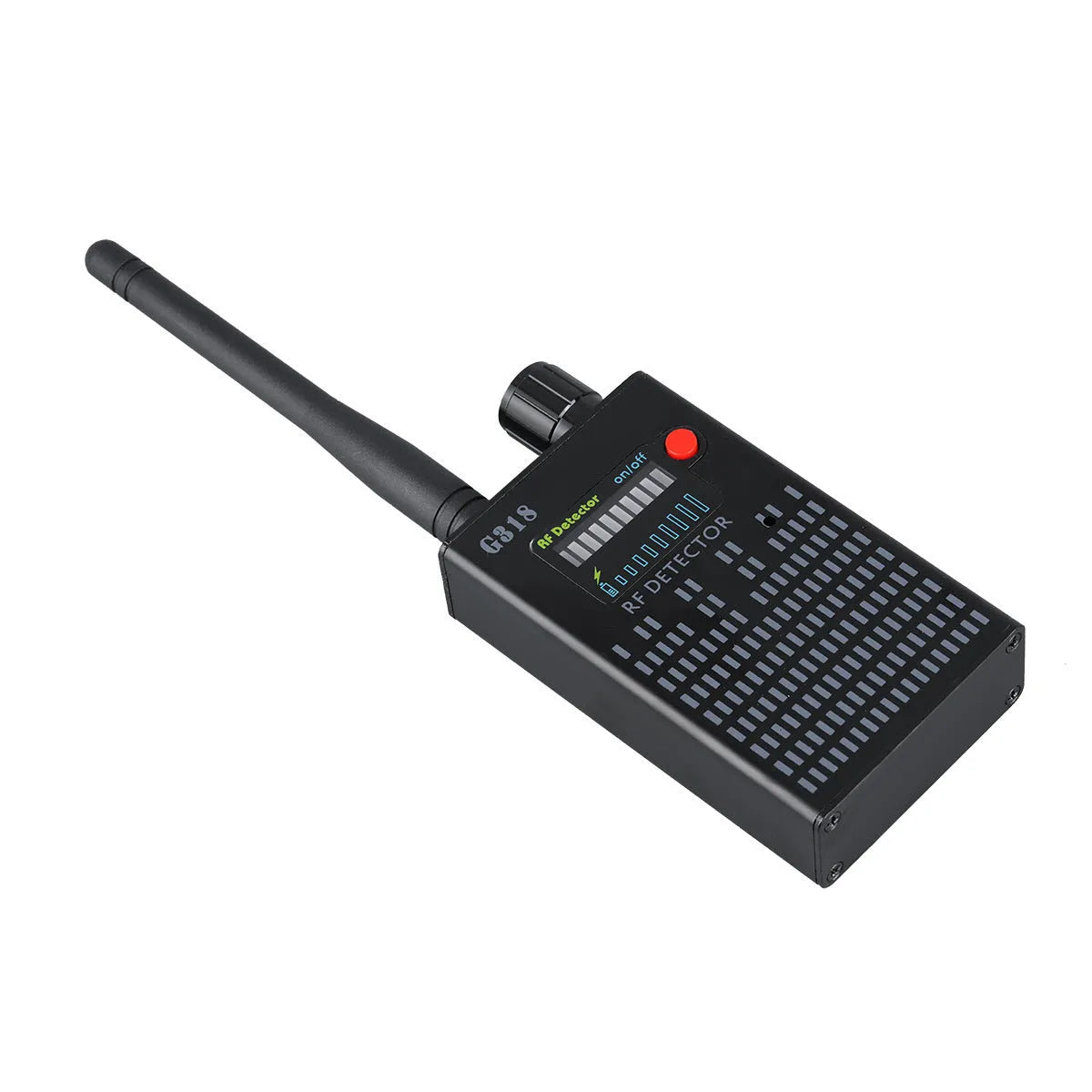 Black G318 hidden camera detector with aluminium alloy body and compact design