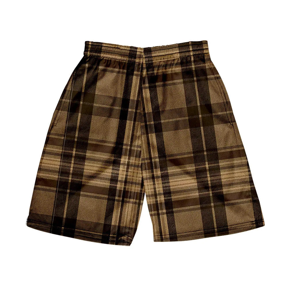 Men's plaid shorts with elastic waistband in polyester fabric available in multiple colour options