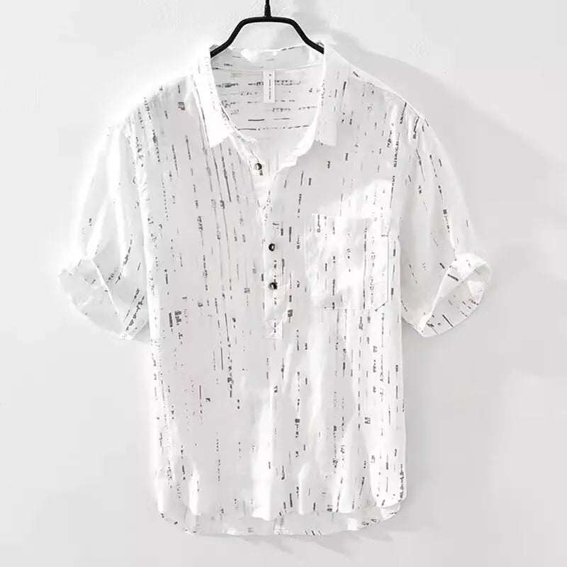Men's loose fit short sleeve polo shirt with lapel collar in white and black colours